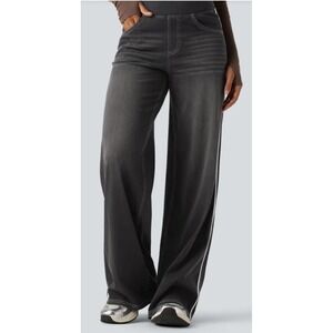 Halara Flex™ High Waisted Stripe Wide Leg Flowy Washed Casual Jeans with Pockets